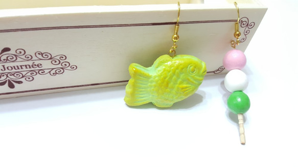 日式抹茶鯛魚燒耳環+串團子耳環 第2張的照片