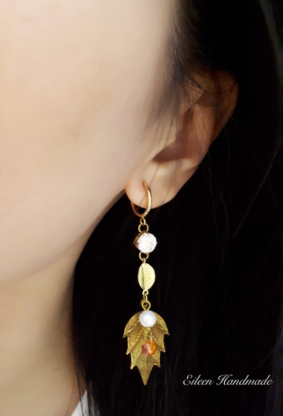 一葉知秋 鋯石 文雅耳環（ 可換夾式 ） 第1張的照片