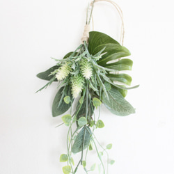 「送料無料」観葉植物のグリーンスワッグリース ミニサイズ壁掛けハンギングリース 3枚目の画像