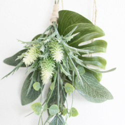 「送料無料」観葉植物のグリーンスワッグリース ミニサイズ壁掛けハンギングリース 4枚目の画像