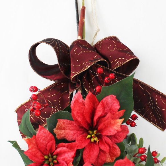「送料無料」クリスマススワッグリース アーティフィシャルフラワー（造花） 4枚目の画像
