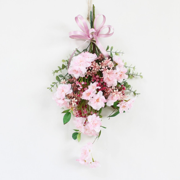 「送料無料」八重桜のスワッグリース アーティフィシャルフラワー 2枚目の画像