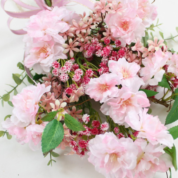 「送料無料」八重桜のスワッグリース アーティフィシャルフラワー 5枚目の画像