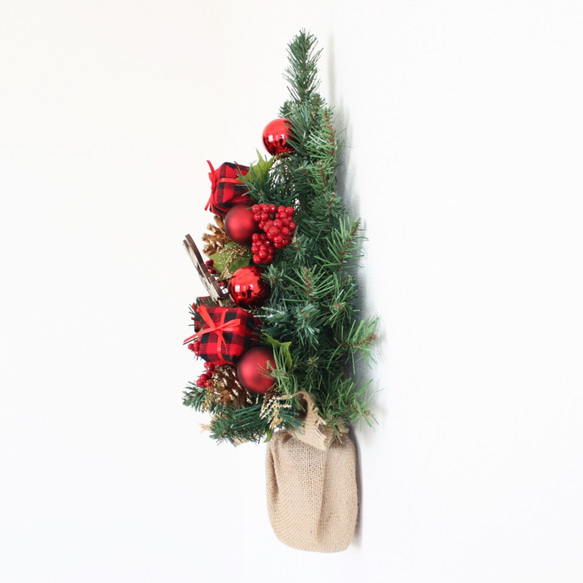 壁に掛けるクリスマスツリー「送料無料」リースタイプのクリスマスツリー レッド系 7枚目の画像