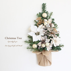 残り１個です。壁に掛けるクリスマスツリー「送料無料」リースタイプのクリスマスツリー ホワイト＆シャンパンゴールド系 1枚目の画像