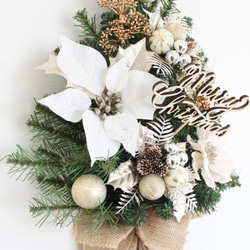 残り１個です。壁に掛けるクリスマスツリー「送料無料」リースタイプのクリスマスツリー ホワイト＆シャンパンゴールド系 4枚目の画像