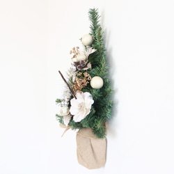 残り１個です。壁に掛けるクリスマスツリー「送料無料」リースタイプのクリスマスツリー ホワイト＆シャンパンゴールド系 7枚目の画像