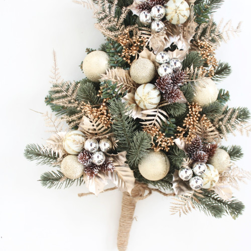 壁に掛けるクリスマスツリー リースタイプのクリスマスツリー　Z1030 壁に掛けるクリスマスツリー（シャンパンゴールド系）「送料無料