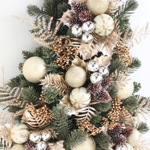 壁に掛けるクリスマスツリー（シャンパンゴールド系）「送料無料