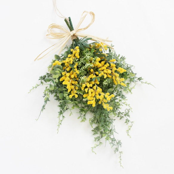 「送料無料」ミモザのスワッグリース アーティフィシャルフラワー 造花　 6枚目の画像