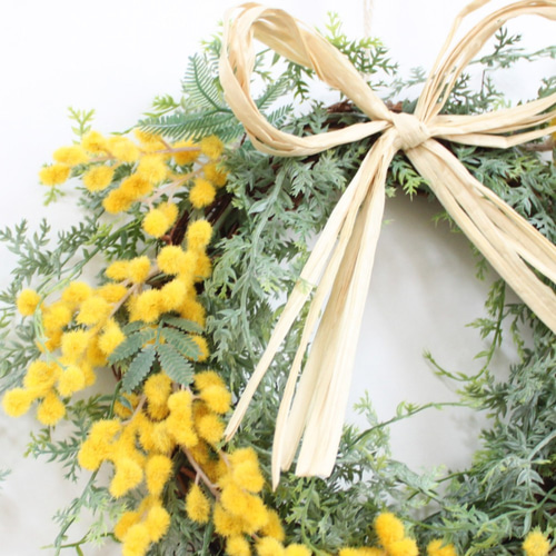 送料無料」ミモザのリース アーティフィシャルフラワー 造花 フェイク