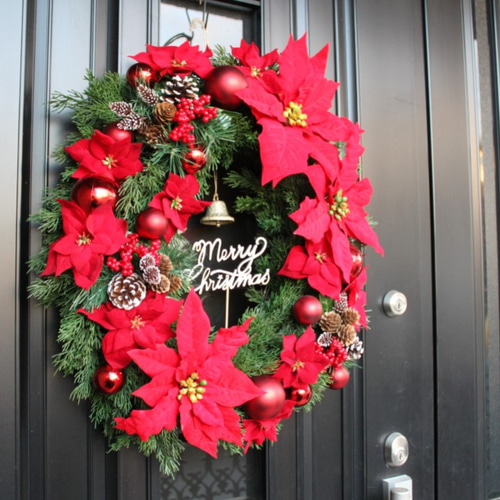 クリスマスリース♪可愛いサイズ 送料無料」ビックサイズ 楕円形 大きなクリスマスリース【特大サイズ