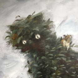 油絵F8号 葉っぱ猫と豊かな森 2枚目の画像