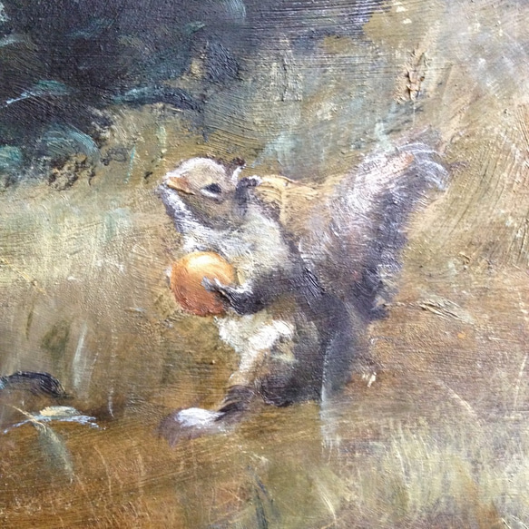 油絵F8号 葉っぱ猫と豊かな森 3枚目の画像