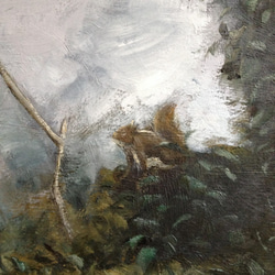 油絵F8号 葉っぱ猫と豊かな森 4枚目の画像