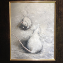 油絵F6号 ２匹の鼠 1枚目の画像