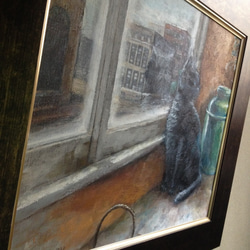 油絵F8号 窓辺の黒猫 6枚目の画像