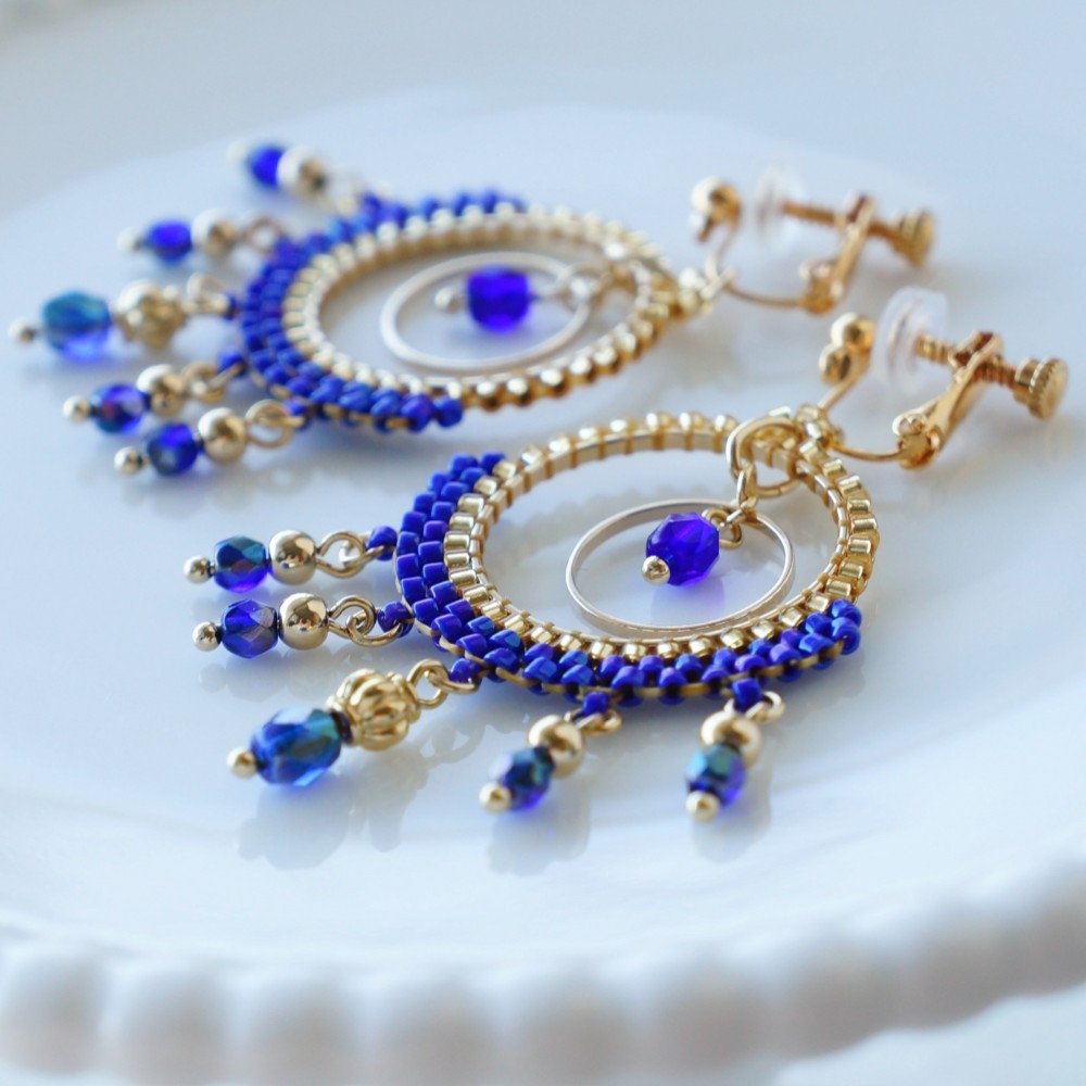青×金　エスニック　フープイヤリング/ピアス