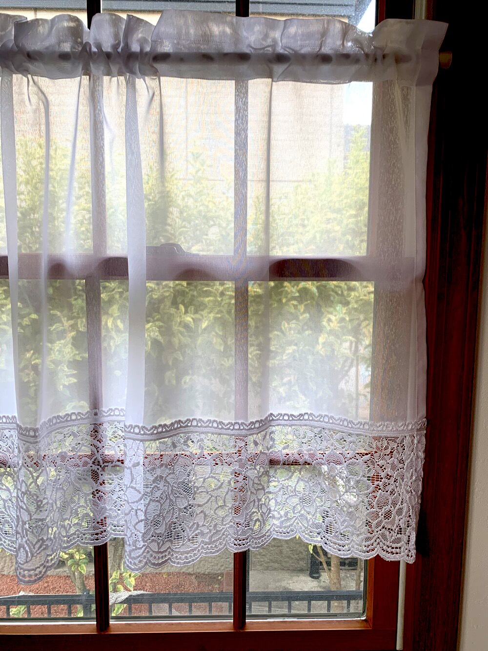 ホワイトコットン♪フリル両開きカフェカーテン♡︎大きなリボン付き