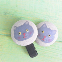 手描きの財布＆猫リトラクタブルピン - 濃い灰色の猫 2枚目の画像