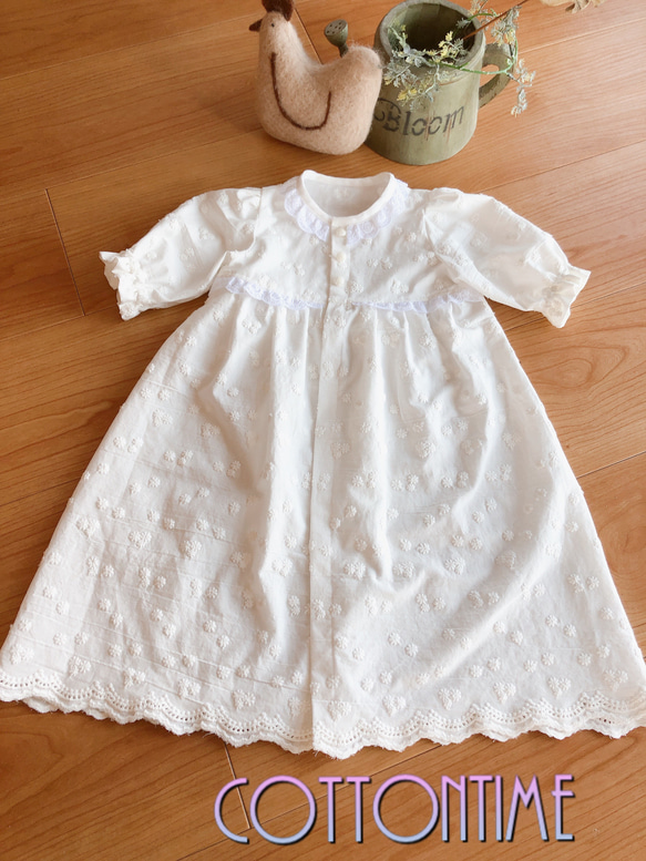 再販／小花柄刺繍の白いベビードレス ベビー服 cottontime 通販