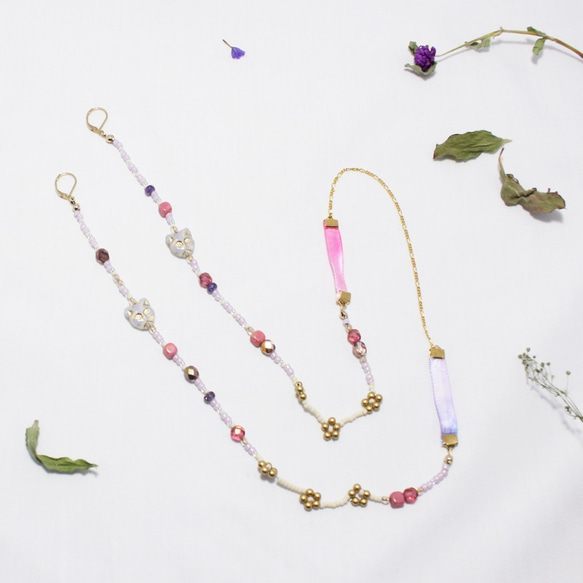 【MASK CHAIN面膜鏈】-CAT &amp; PASTEL BEADS &amp; ORIGINAL RIBBON 第1張的照片