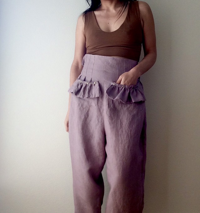 あなただけの一着に育つ服 ◇ イタリアンリネン フリル ボリューム ハイウエスト テーパードパンツ 天然素材