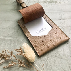 KAKU皮革設計  行李吊牌 行李箱掛牌 鴕鳥紋牛皮 駝色 第2張的照片