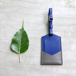 KAKU皮革設計 行李吊牌 行李箱掛牌 寶藍+灰色 第1張的照片