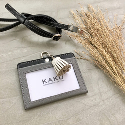 KAKU皮革設計 客製化識別證夾 悠遊卡夾 證件夾 灰色十字紋+白色小流蘇 第1張的照片