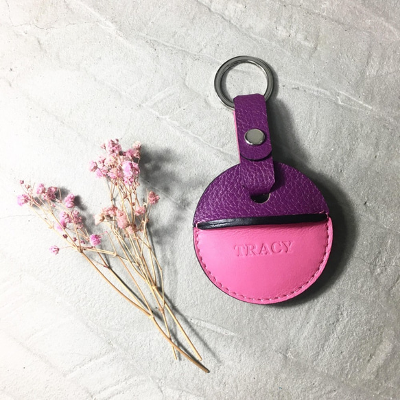 KAKU皮革設計 gogoro鑰匙皮套 鑰匙圈款  紫+粉紅 第1張的照片