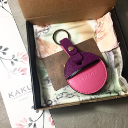 KAKU皮革設計 gogoro鑰匙皮套 鑰匙圈款  紫+粉紅 第2張的照片