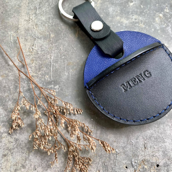KAKU皮革設計  gogoro鑰匙皮套 活動鉤環款式 寶藍/黑 第1張的照片