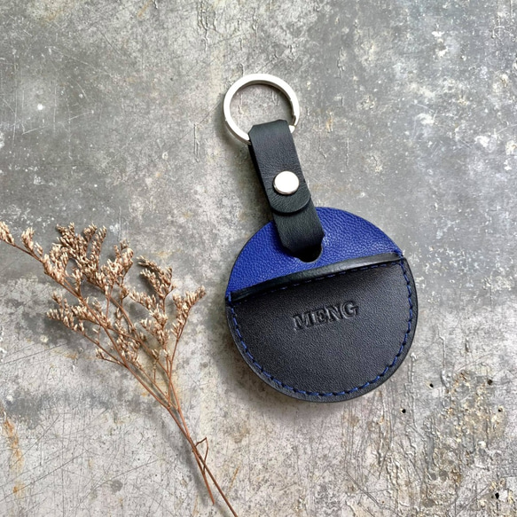 KAKU皮革設計  gogoro鑰匙皮套 活動鉤環款式 寶藍/黑 第2張的照片