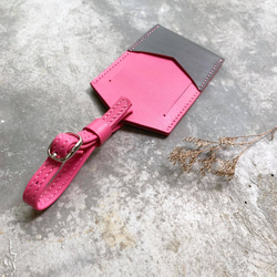 KAKU皮革設計 行李吊牌 行李箱掛牌 粉紅/灰 第3張的照片