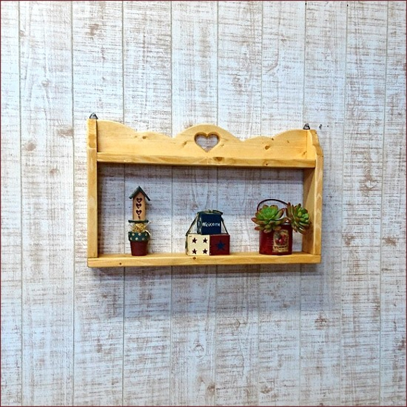 ハートくり抜き木製シェルフ アメリカン カントリー 飾り棚 カントリー