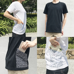 数量限定ハンドメイド2019 《送料無料》サイドポケット〜Lサイズ　Tシャツ　ブラックx花柄 4枚目の画像