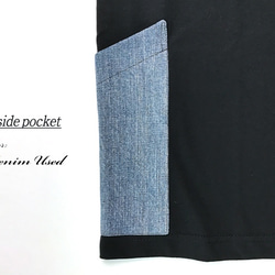 数量限定ハンドメイド2019 《送料無料》サイドポケット〜Lサイズ　Tシャツ　ブラックxユーズドデニム 3枚目の画像
