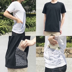 数量限定ハンドメイド2019 《送料無料》サイドポケット〜Mサイズ　Tシャツ　ホワイトxホワイトデニム 4枚目の画像