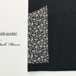 数量限定ハンドメイド2019 《送料無料》サイドポケット〜Sサイズ　Tシャツ　ブラックx花柄 3枚目の画像