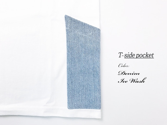 《送料無料》サイドポケット〜XSサイズ　Tシャツ　ホワイトxアイスウォッシュ 3枚目の画像