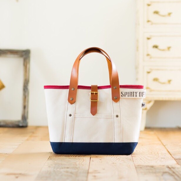 キナリ×レザーハンドル　トートバッグ(ﾚｯﾄﾞ&ﾌﾞﾙｰ)　Sサイズ