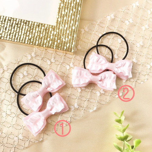 販売済み レースリボン ヘアゴム ♡ピンク♡ mokuba フリルがかわいい