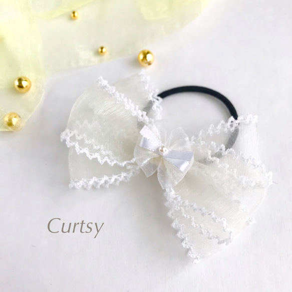 オーガンジ ーリボン ヘアゴム 雪の結晶