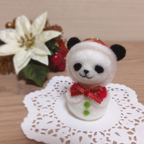 雪だるまパンダのオーナメント 羊毛フェルト erika 通販 4874617