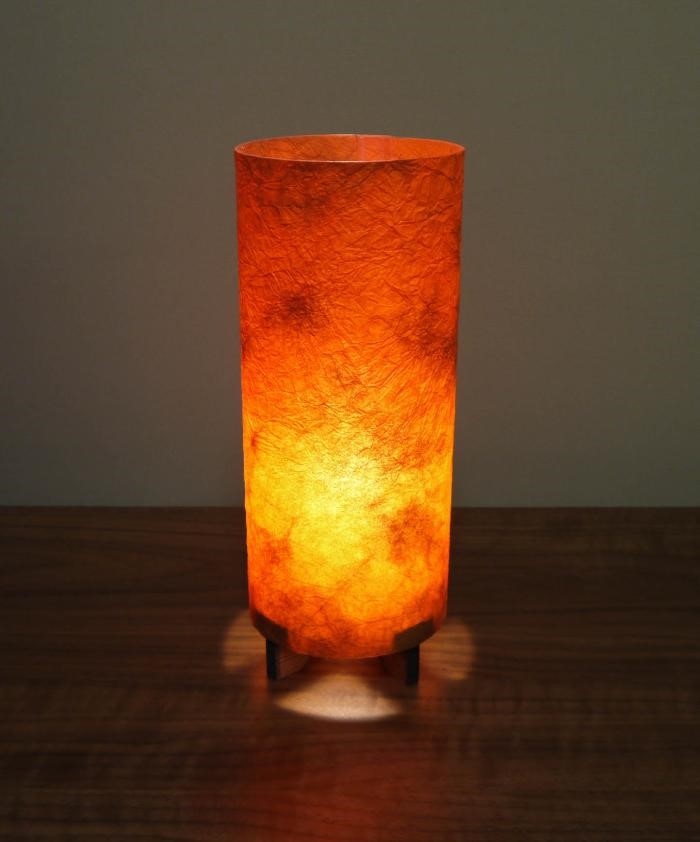 和風照明・インテリア照明　MAS-635　丸行灯（筒型）　Ｓサイズ　 阿波和紙使用　　 手漉き楮和紙　もみ染紙（柿色）