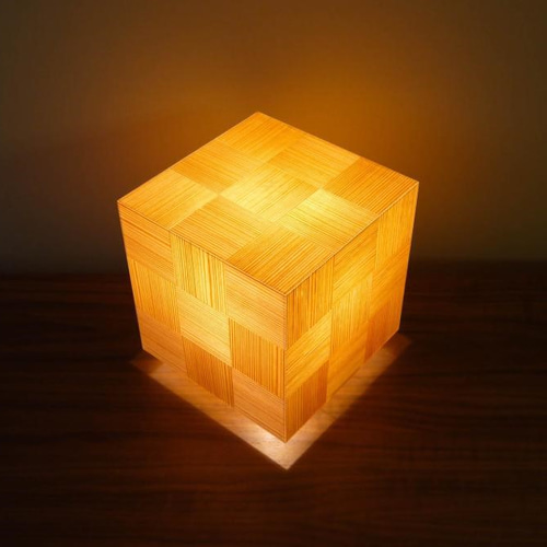和風照明・インテリア照明 AKA-022 アクリキューブ行灯 銘木ツキ板
