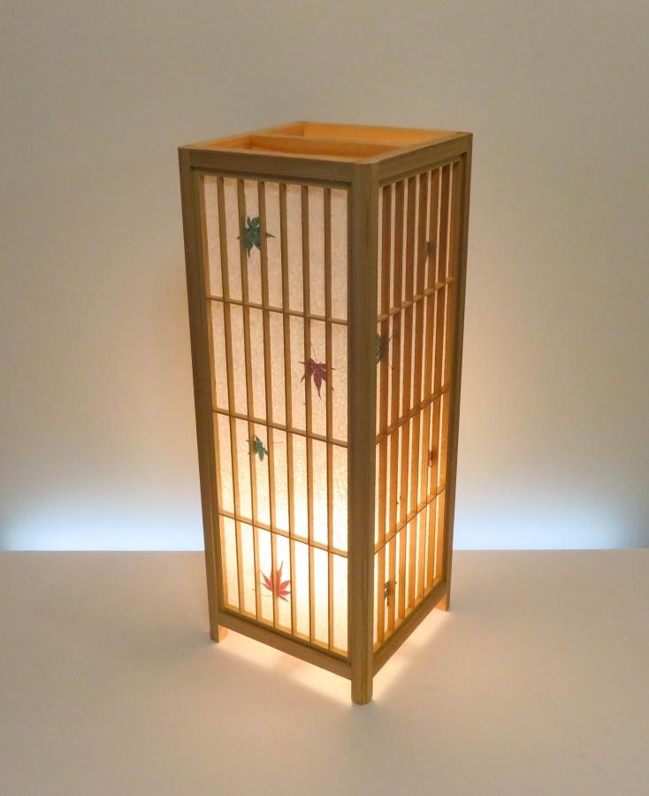 和風照明・インテリア照明　ADKM-704 手作り組子行灯　特大サイズ　 手漉き和紙 紅葉入り(美光紙)／国産杉材