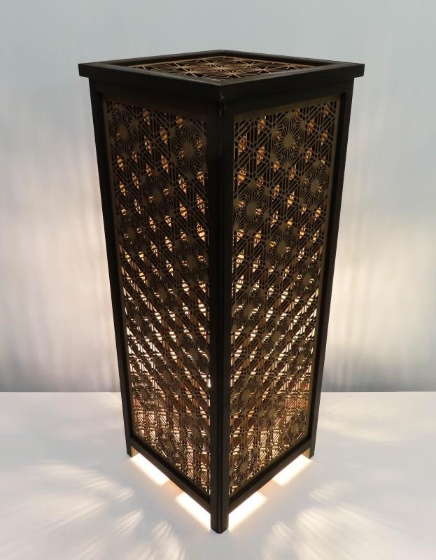 和風照明・インテリア照明　LAD-1872　レーザー行灯「趣」Ｌサイズ　 八重麻と胡麻幹（ゴマガラ）　LED電球付き