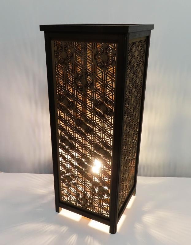 和風照明・インテリア照明　LAD-1872　レーザー行灯「趣」Ｌサイズ　 八重麻と胡麻幹（ゴマガラ）　LED電球付き